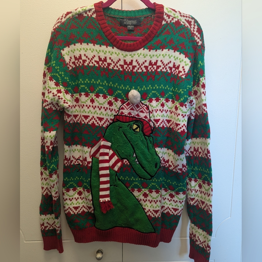 Green Dinosaur Christmas Sweater